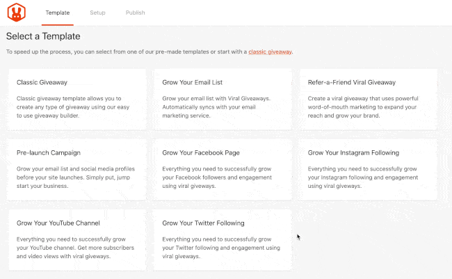 RafflePress YouTube giveaway templates with growth goals
