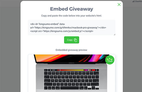 embed-kingsumo-giveaway - RafflePress copy the kingsumo embed code