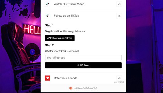 Follow on tiktok giveaway action