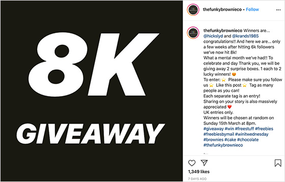 Follower milestone giveaway example celebrating social media growth