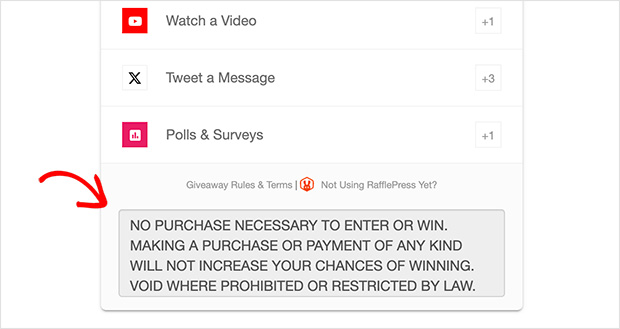 giveaway rules in the widget