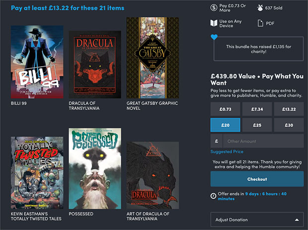 Charity giveaway idea featuring a digital product bundle from Humble Bundle supporting The Hero Initiative