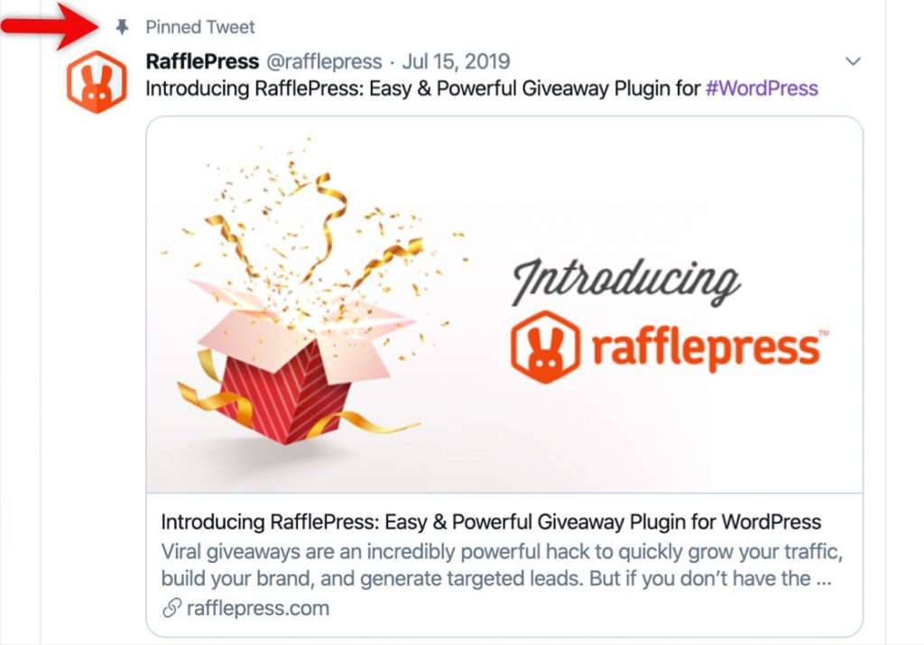 pinned-tweets - RafflePress Example of a pinned tweet on X profile to highlight top content