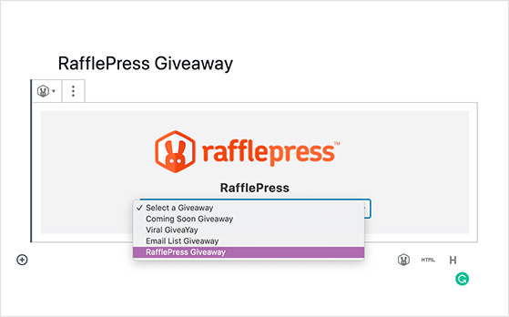 rafflepress-select-giveaway - RafflePress Select your giveaway from the drop down menu