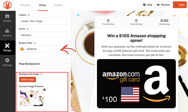 Customize the giveaway design