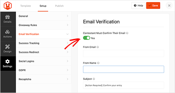 Email verification example used to prevent fraud in daily giveaway entries