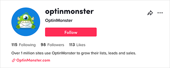 optinmonster-tiktok-profile - RafflePress OptinMonster tiktok profile is optimized to get more tiktok followers