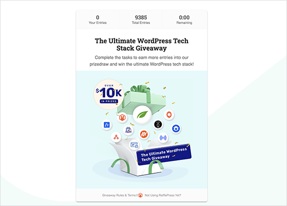 Screenshot of RafflePress integrated with Thrive Themes giveaway landing page