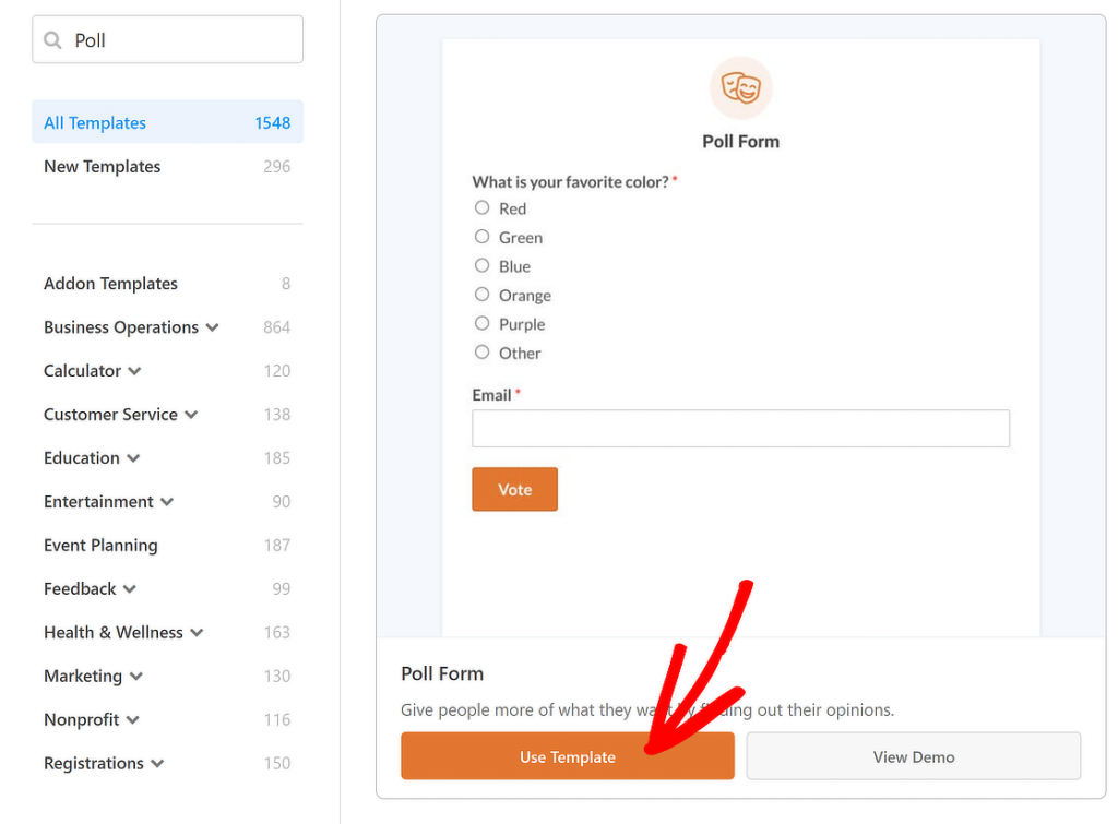 use-poll-form-template - RafflePress Choose the Poll Form template